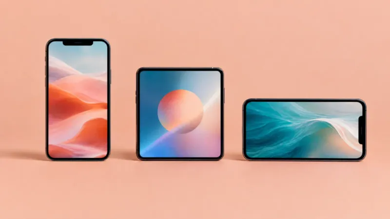 Three phones on a coral backdrop showing vertical, square and horizontal video, how to optimize video for social media